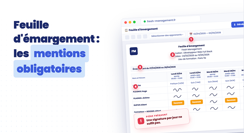 feuille émargement formation mentions obligatoires